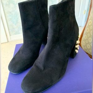 Stuart Weitzman ankle booty with Pearl detail on block heels
